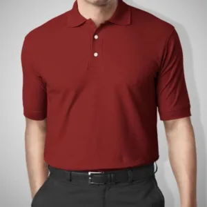 Áo thun đồng phục có cổ màu đỏ đô