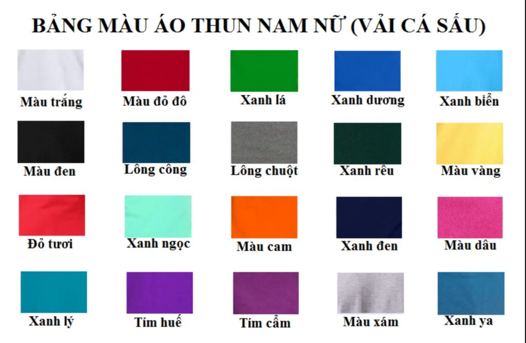 bảng màu áo thun đồng phục