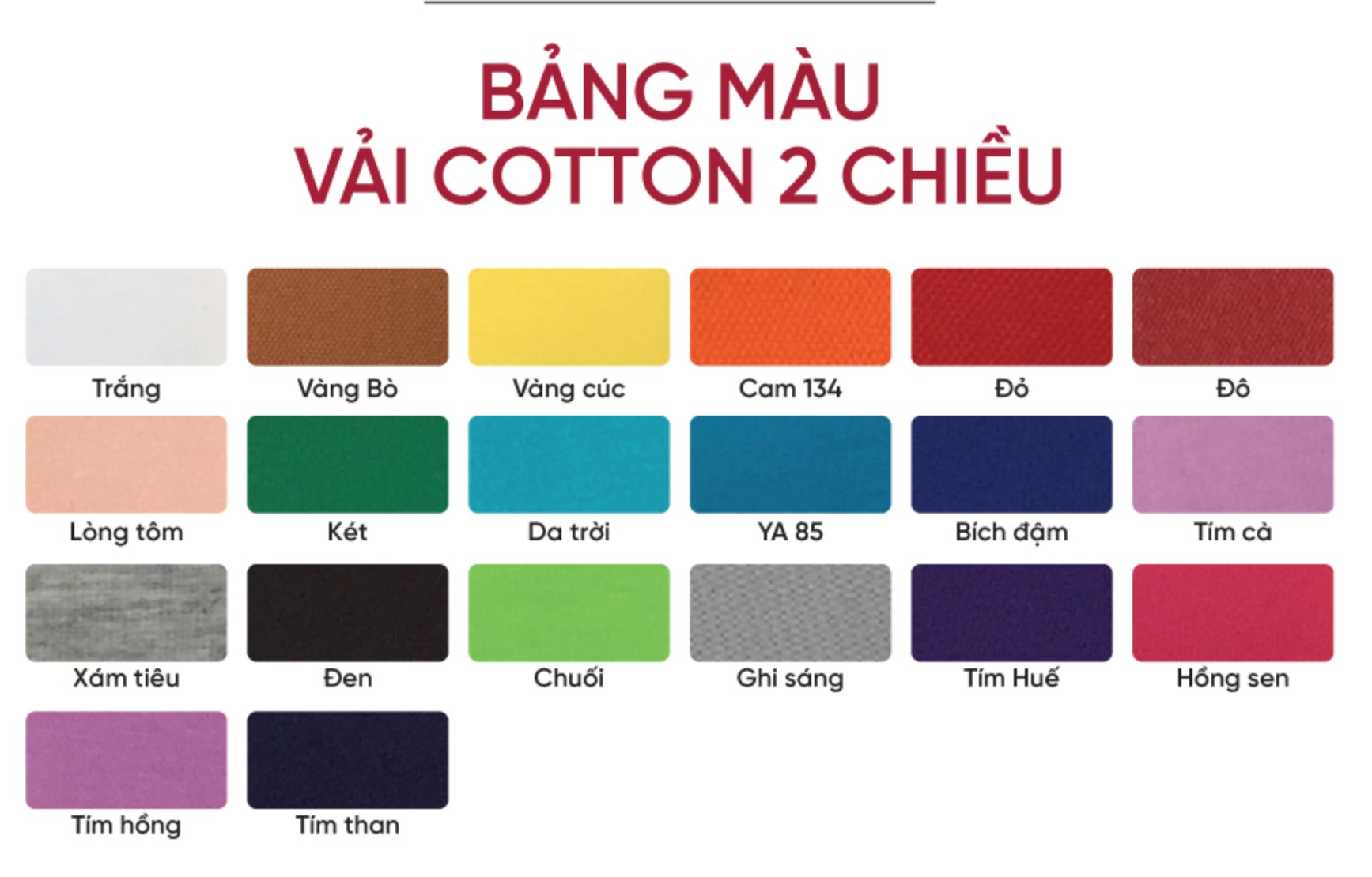 bảng màu áo thun đồng phục cotton 2 chiều
