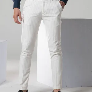 Đồng phục quần tây nam sọc trắng kem